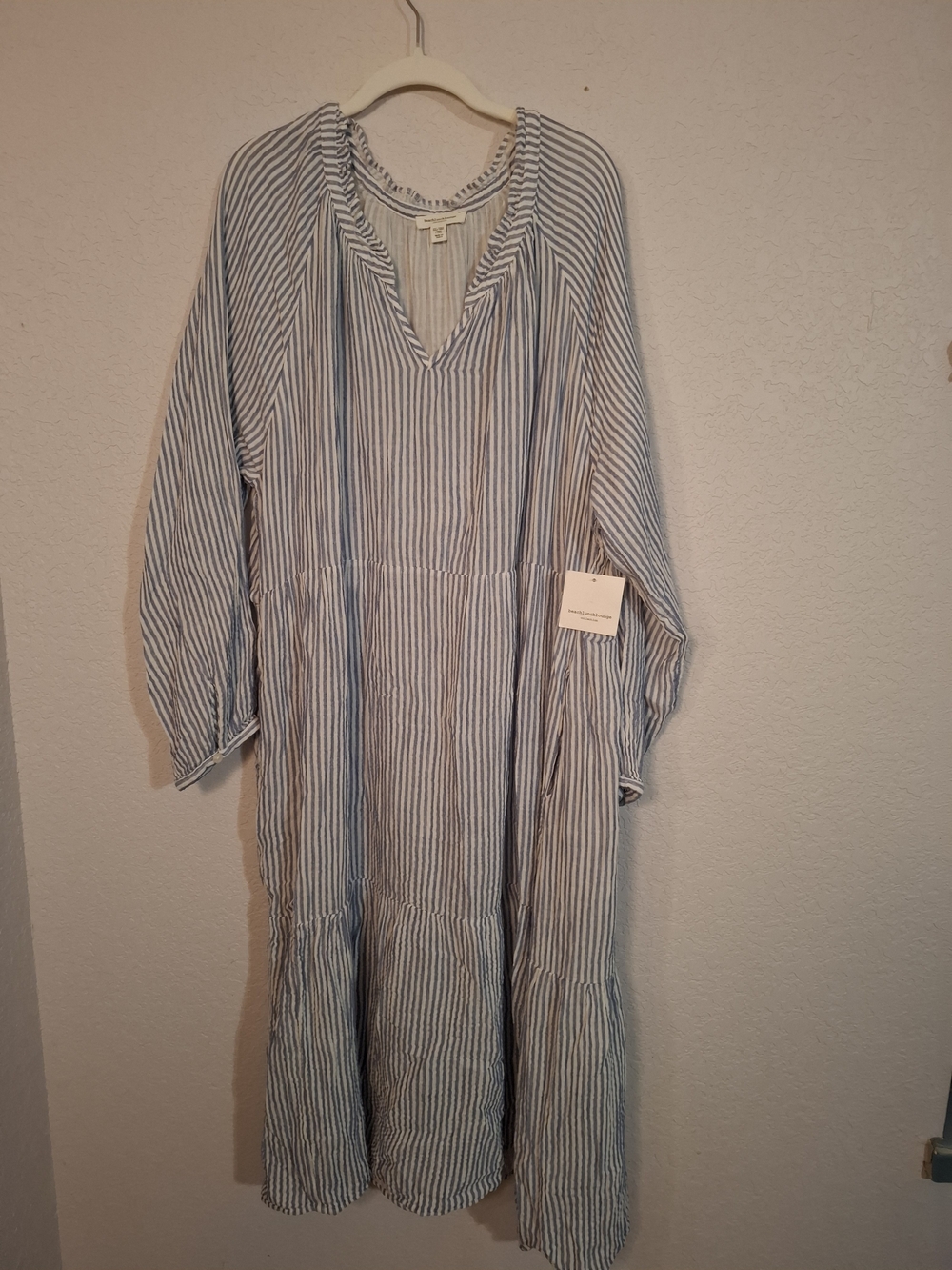 beachlunchlounge Blue and White Striped Long Sleeve Maxi Dress